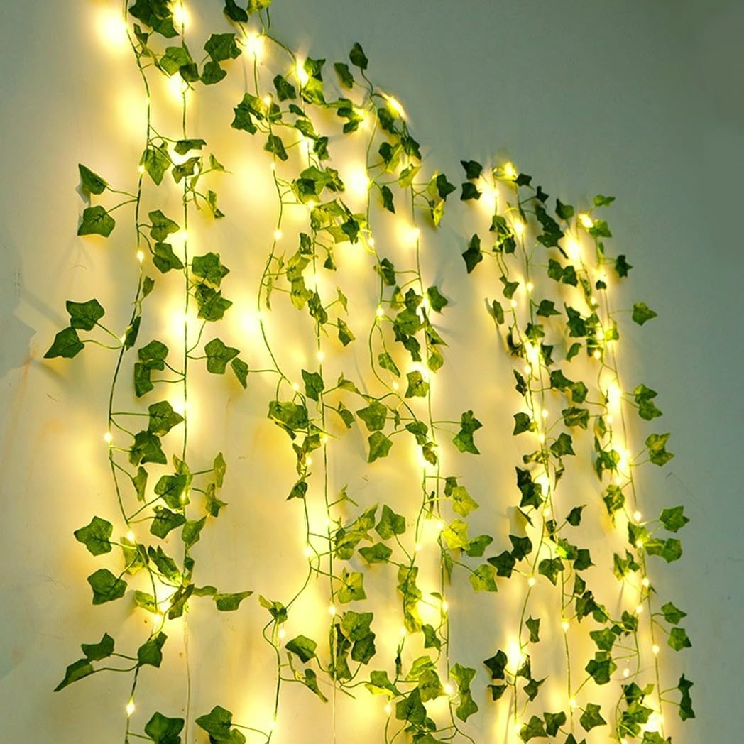 Artificial Ivy Leaf Garland LED String Lights on a plain background