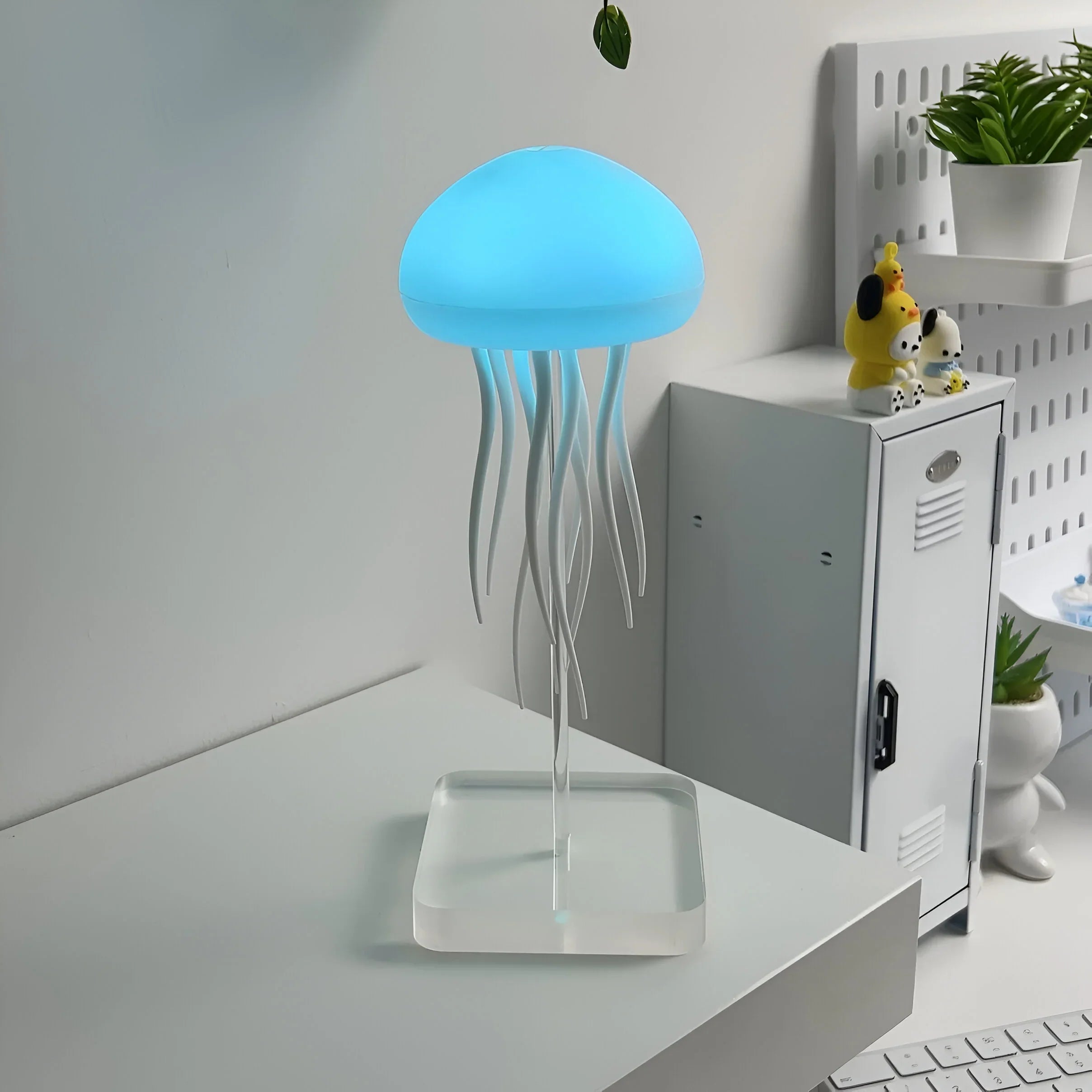 An Aurora Dancing Jellyfish Mood Light Lamp is Kept at Wall Stand.