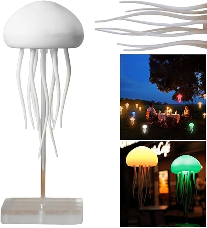 An Aurora Dancing Jellyfish Mood Light Lamp is Kept Outside Around Couples.