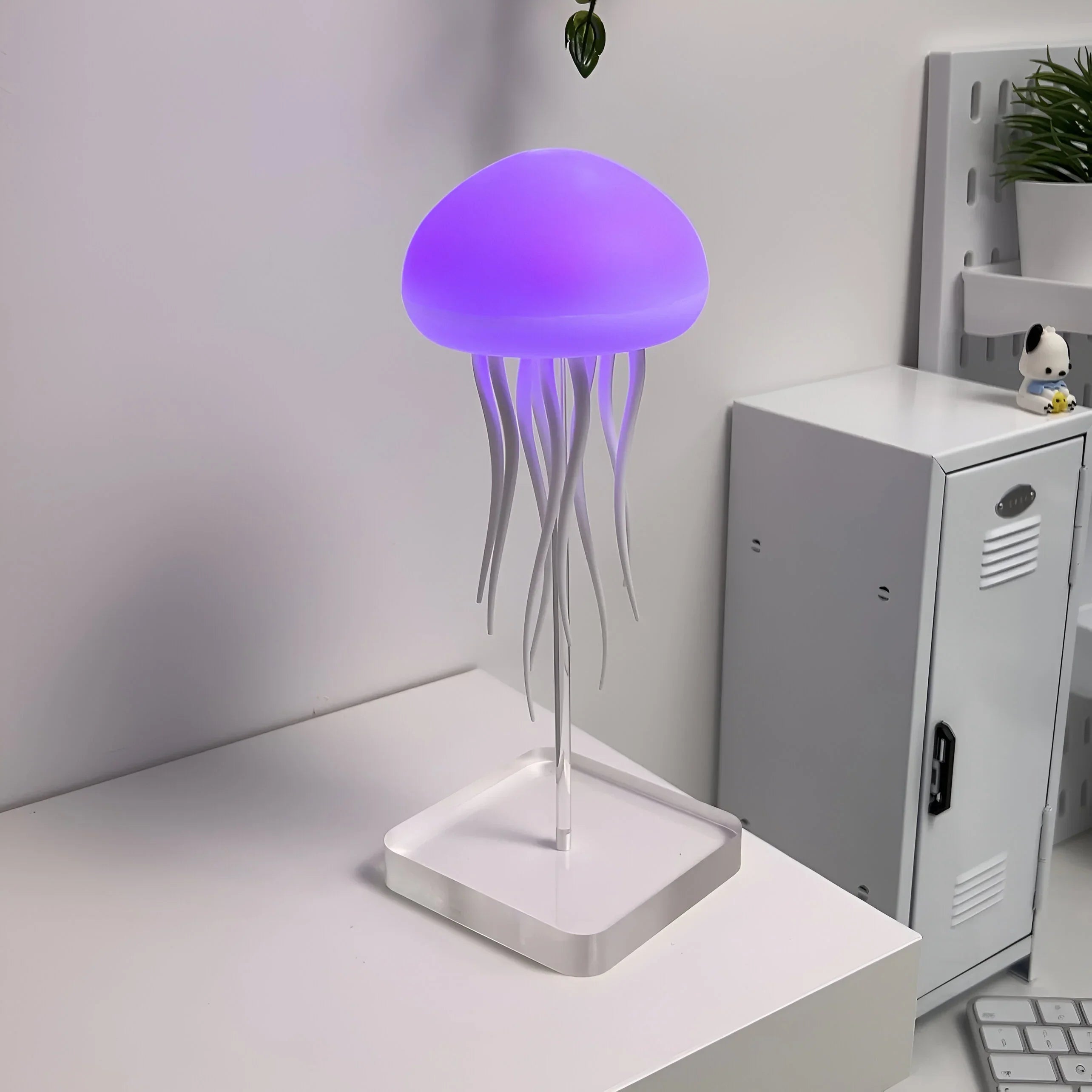 An Aurora Dancing Jellyfish Mood Light Lamp is Kept at Wall Stand.