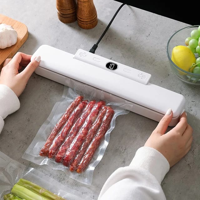 A person trying to seal a pack with the help of an Automatic Food Vacuum Sealer