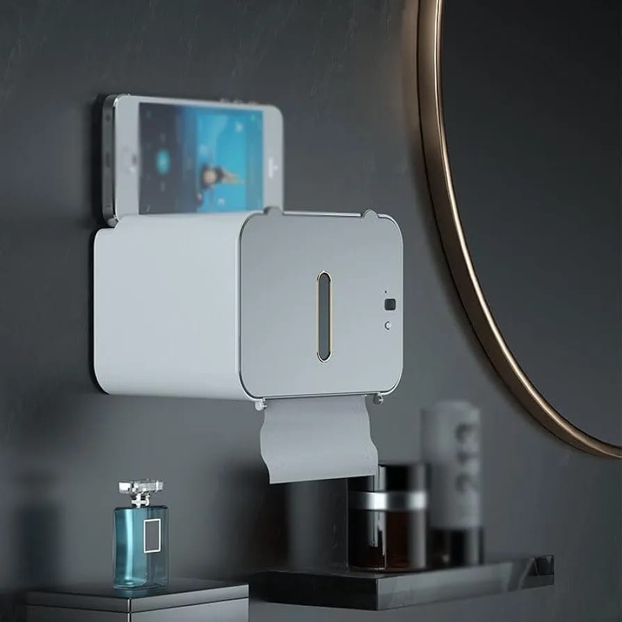 An Automatic Tissue Dispenser Box is Installed On the Wall Of Bathroom.