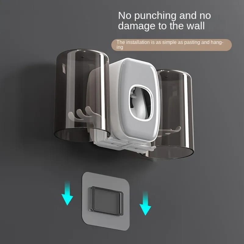 Automatic Toothpaste Dispenser, Two Cups Toothbrush Holder Stand Organizer Rack Automatic Toothpaste Dispenser, Two Cups Toothbrush Holder Stand Organizer Rack