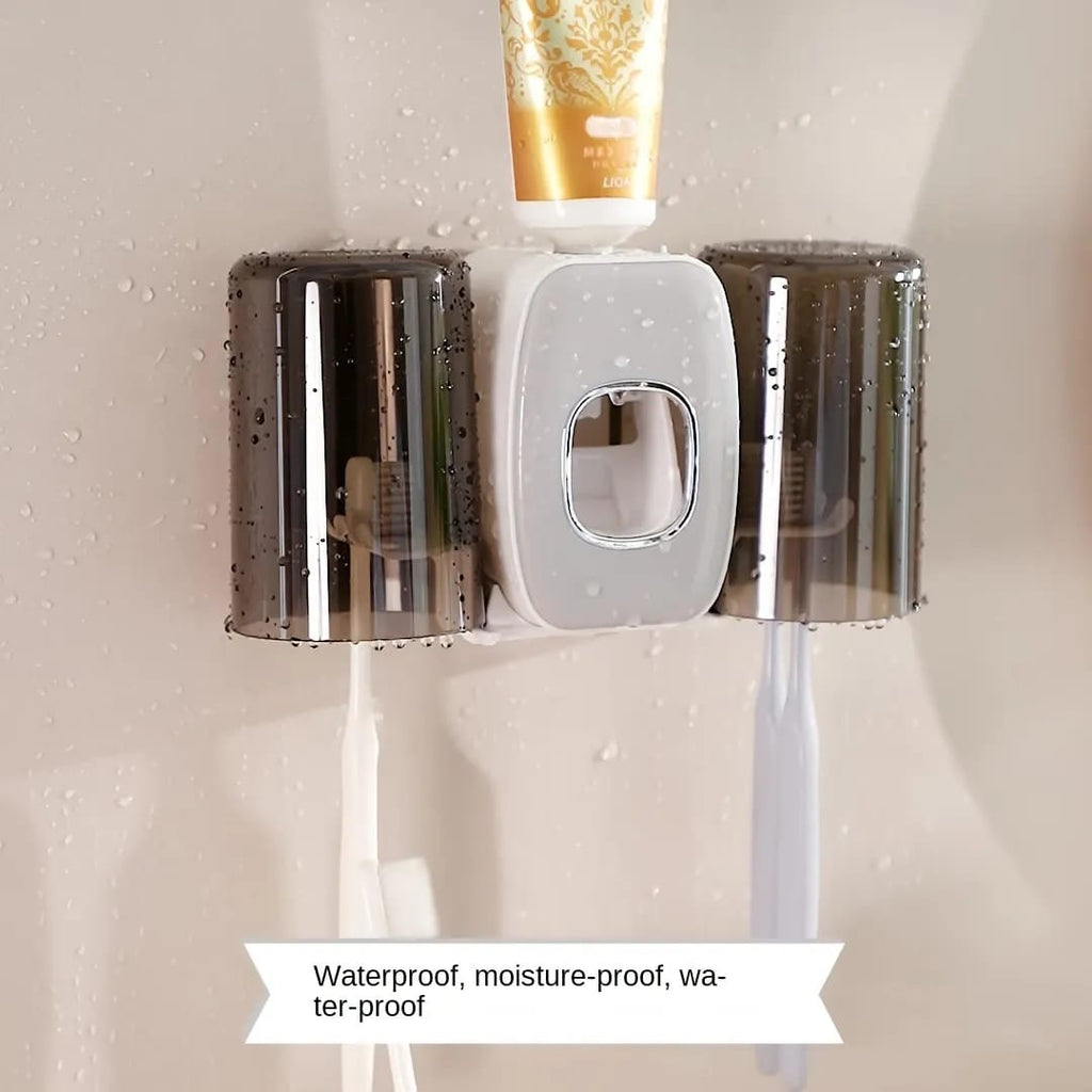 Automatic Toothpaste Dispenser, Two Cups Toothbrush Holder Stand Organizer Rack Automatic Toothpaste Dispenser, Two Cups Toothbrush Holder Stand Organizer Rack