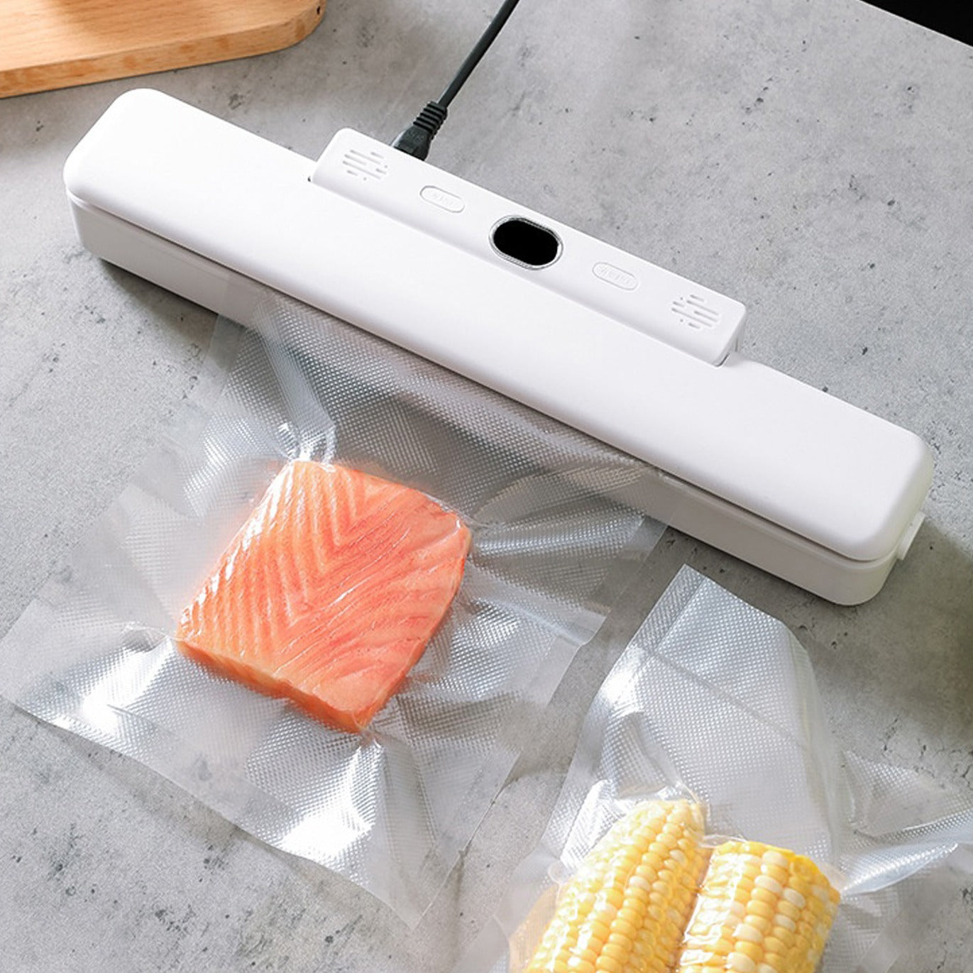 Meat is Packed in a Food Vacuum Sealer Bags Using Automatic Vacuum Sealer Food Packing Machine