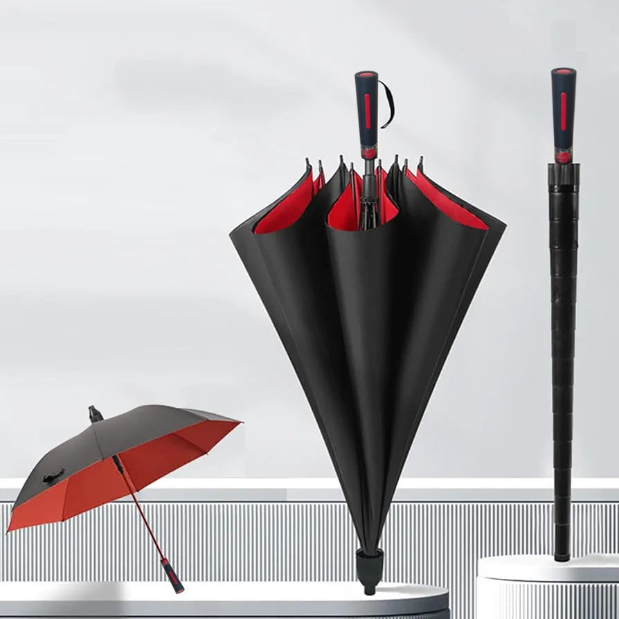 Automatic Waterproof Golf Umbrella in Red Color.