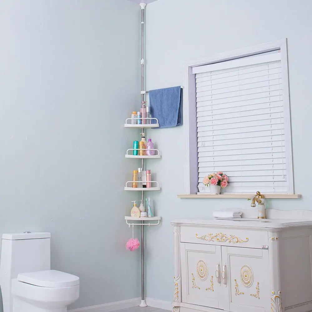 4 Tier Bathroom Corner Shelf Bath Shower Caddy Pole Storage Rack Tower  Organizer