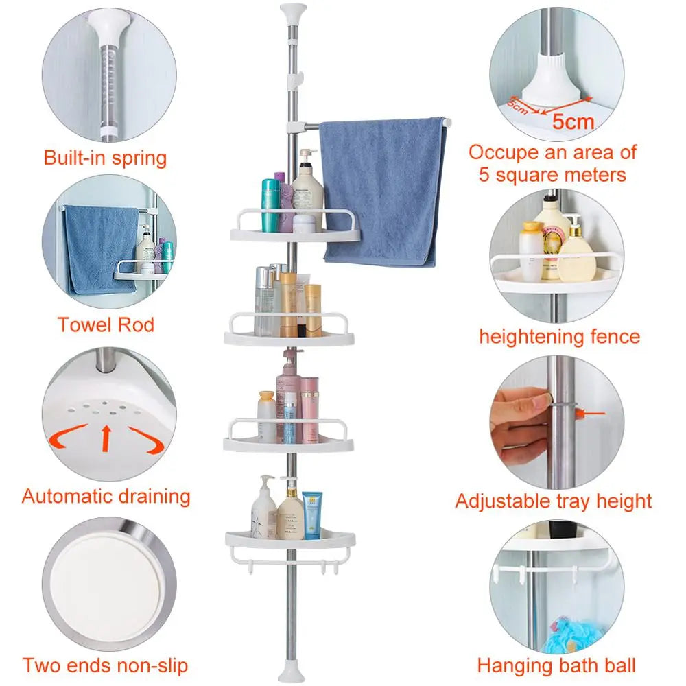 4 Tier Adjustable Bathroom Corner Tower Rack with multiple use cases