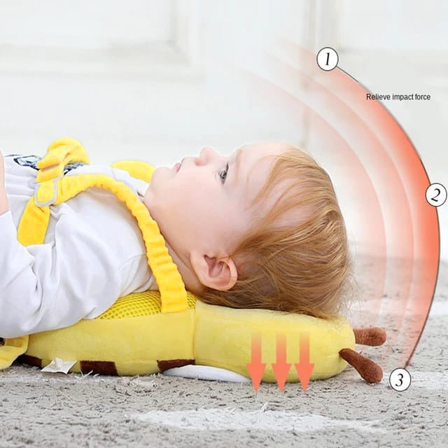 A Baby is Fell Down and Protected By Baby Head Protector Pillow.