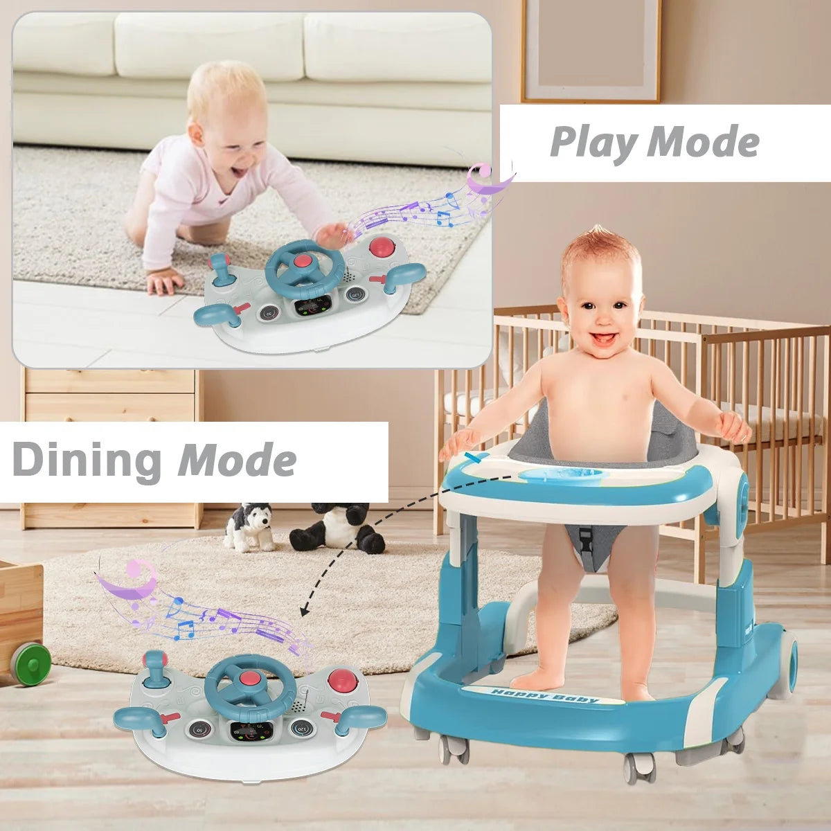 Babies are Playing and Walking withBaby Infant Walker with Push Handle.