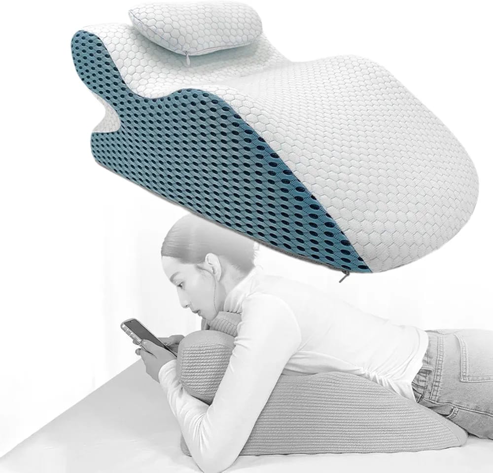 A Women is Lying On the Backrest, Facedown Pillow.