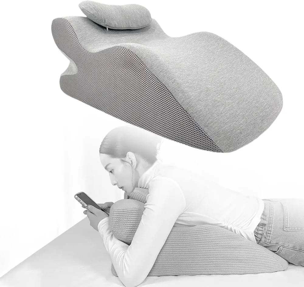 A Women is Resting On the Backrest, Facedown Pillow.