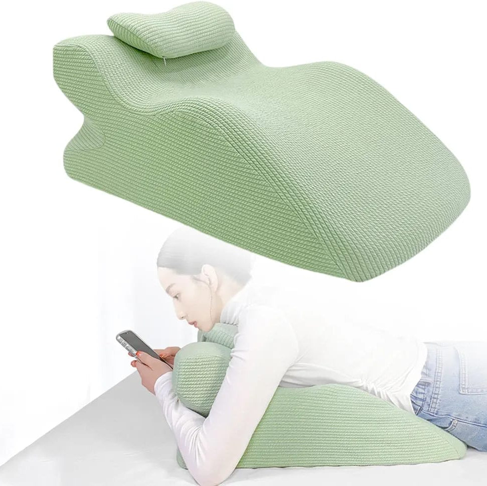 A Women is Resting On the Backrest, Facedown Pillow.