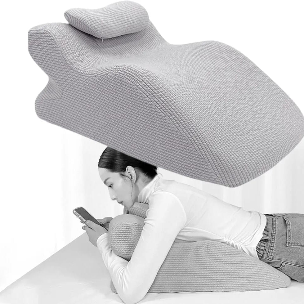 A Women is Resting On the Backrest, Facedown Pillow.