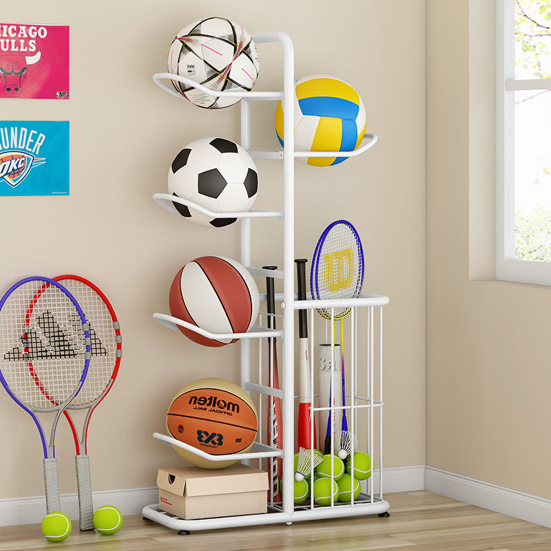 Ball Storage Rack With Balls and Bats Are Arranged On it