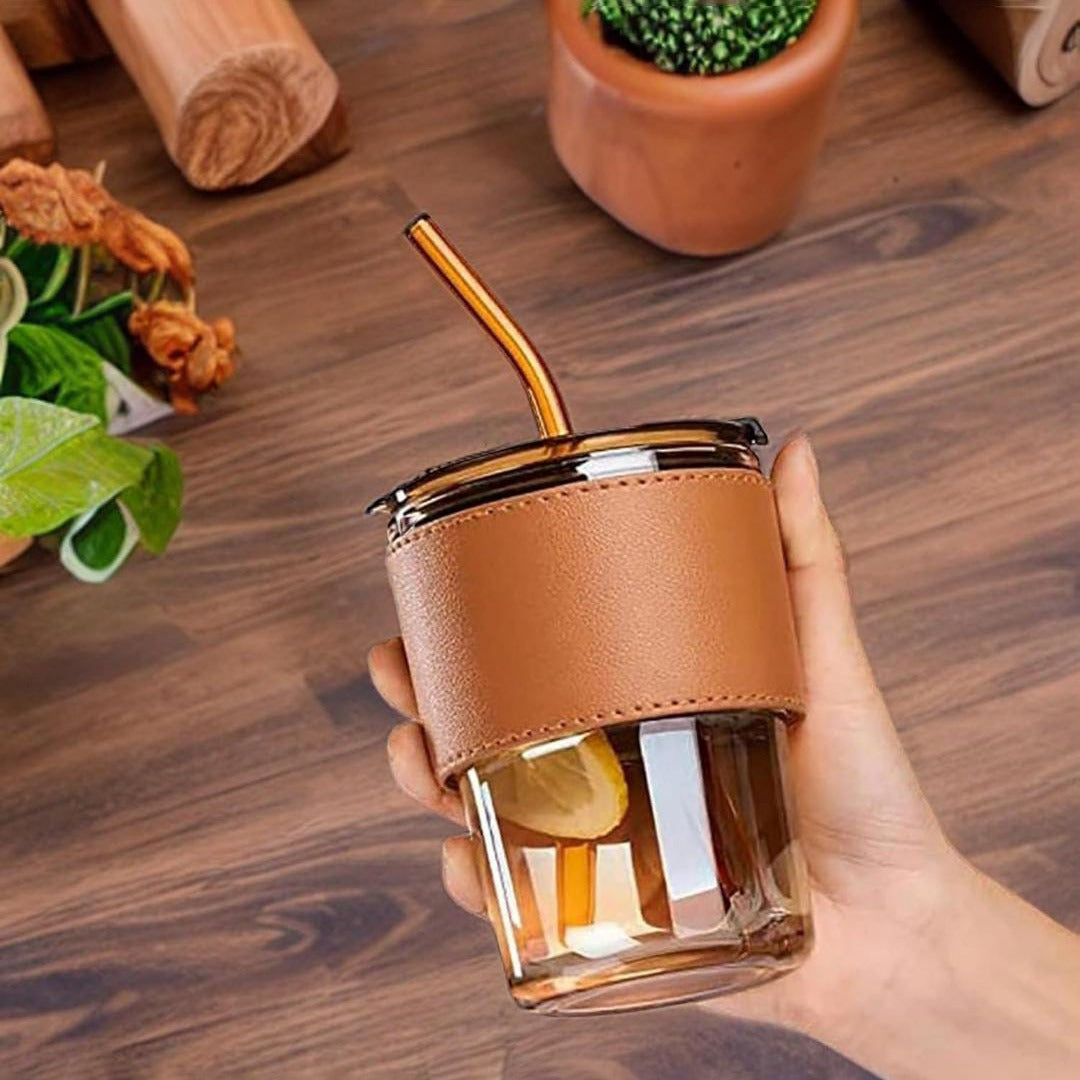 Someone is Holding Bamboo Glass Cup.