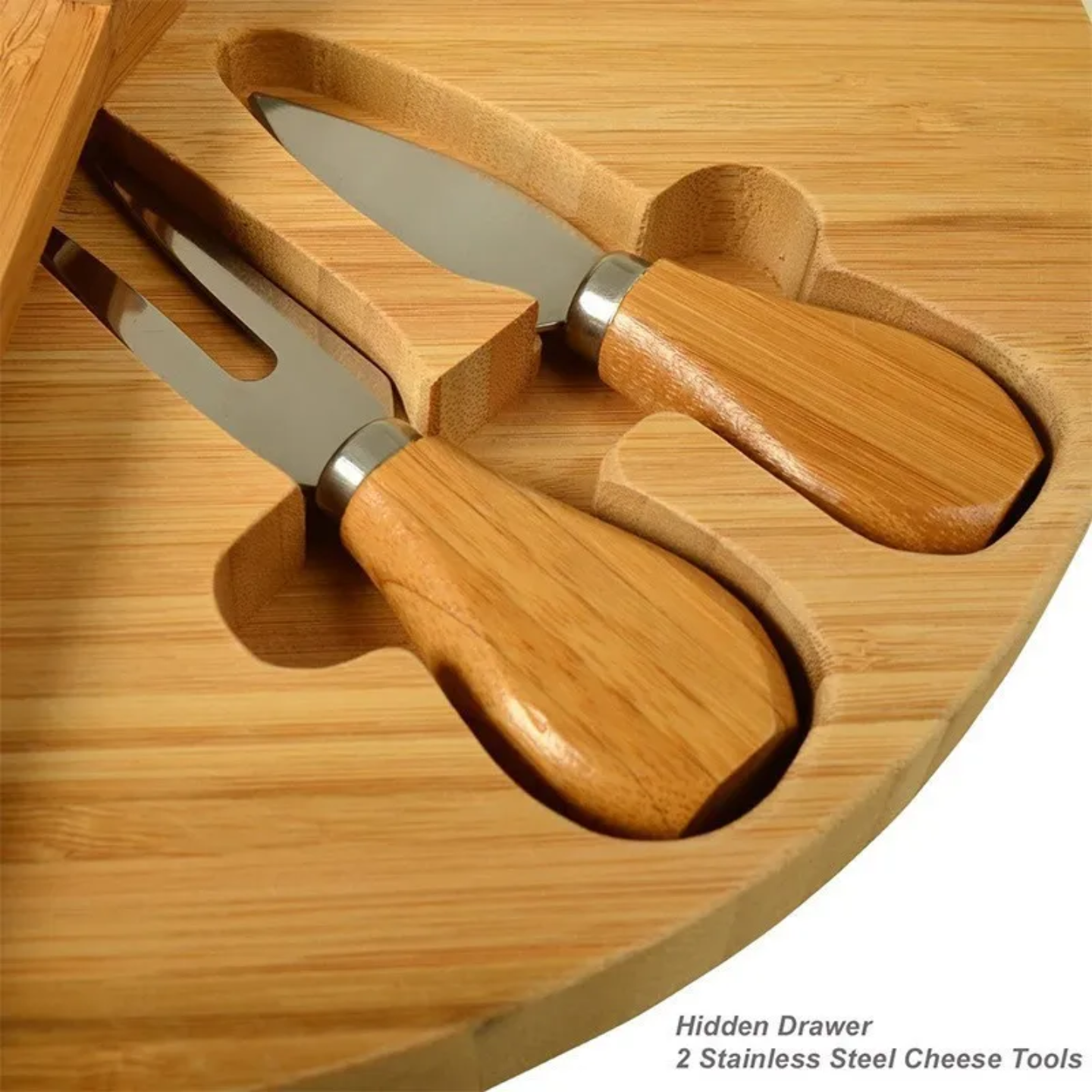 Knife set Of Bamboo cheese board.