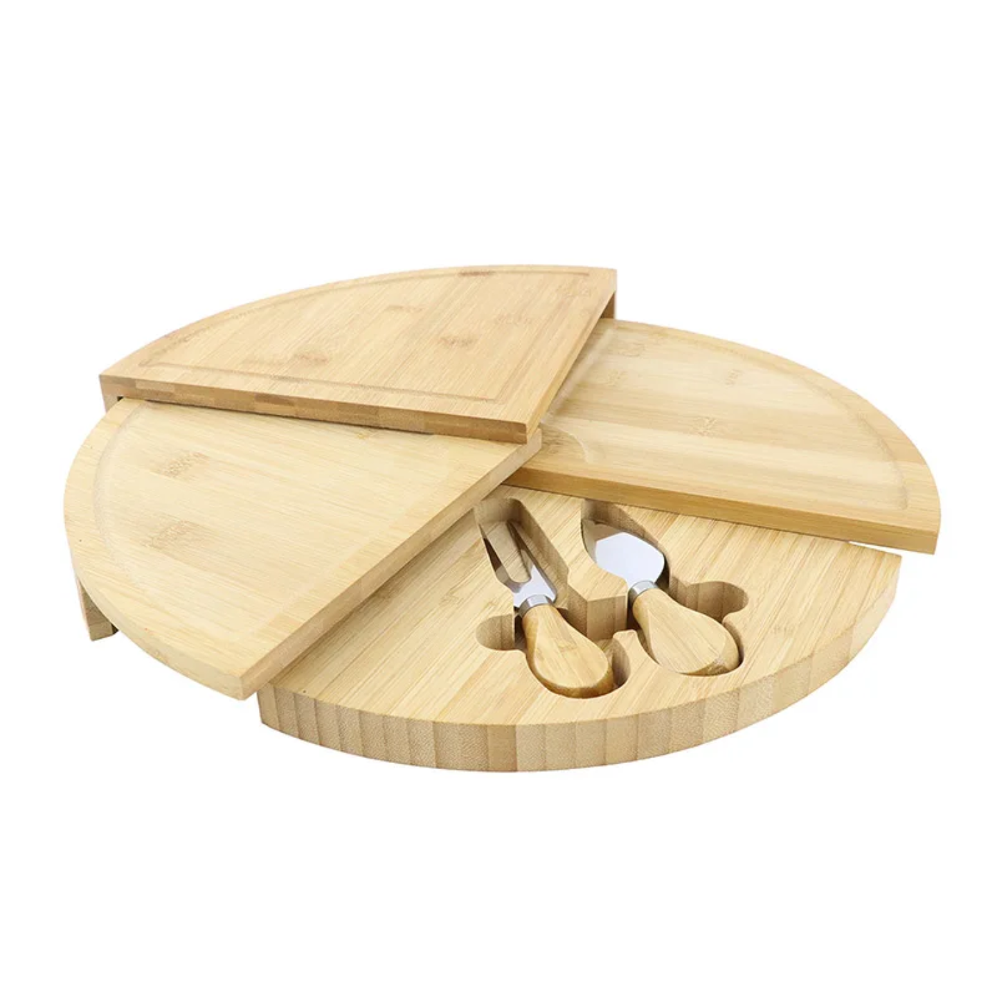 Bamboo cheese board and knife set.