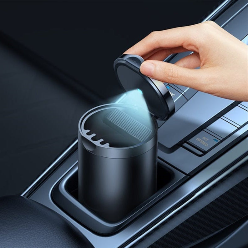 A Person is Opening the Lid Of Baseus Premium 2 Series LED Car Ashtray.