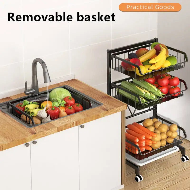 djustable Fruit Vegetable Basket Cart with removable baskets