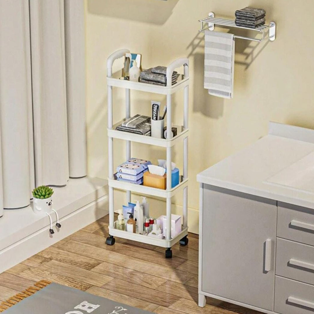 Bathroom Organizer Stand is Placed at the Corner Of Bathroom.