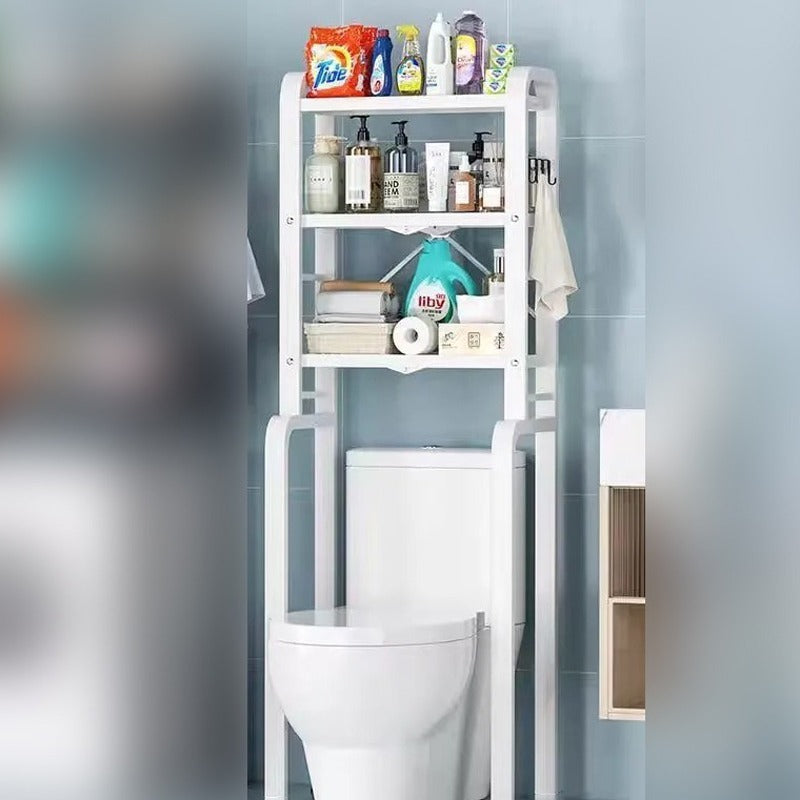 Bathroom Storage Cabinet Shelf Organizer With Bath and Laundry Essentials.