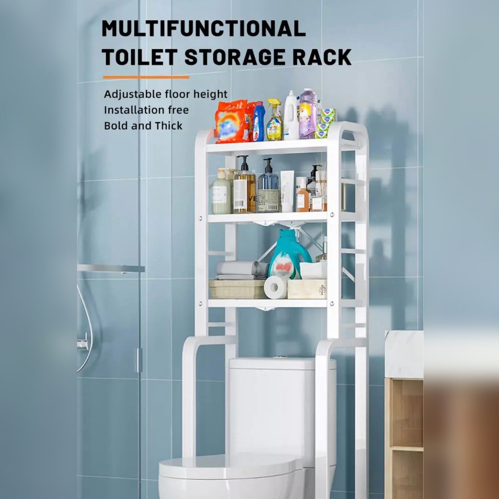  Bathroom Storage Cabinet Shelf Organizer With Laundry and Bath Essentials.