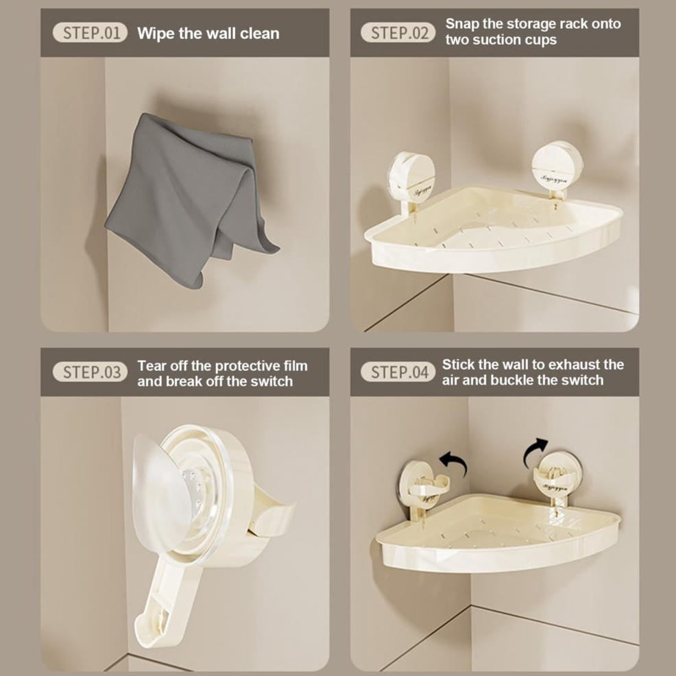 Visual instructions on how to install the Bathroom Storage Rack
