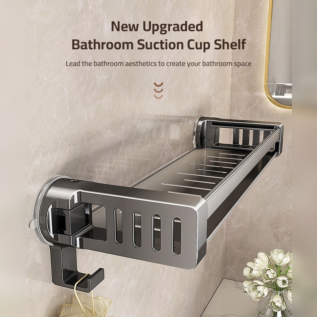 A Bathroom shelf rack is Attached to the Wall Of Bathroom Area.