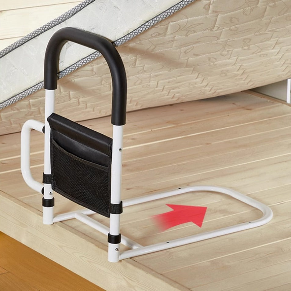 A Bed Assist Rail with Safety Handle is Attached on a Cot.