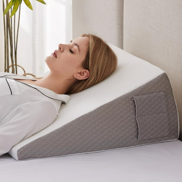 A Women is Resting On the Bed Wedge Pillow.