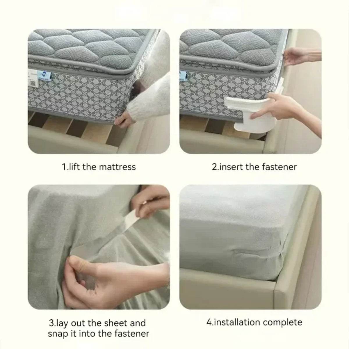 A Person is Installing Bedsheet Fixer.