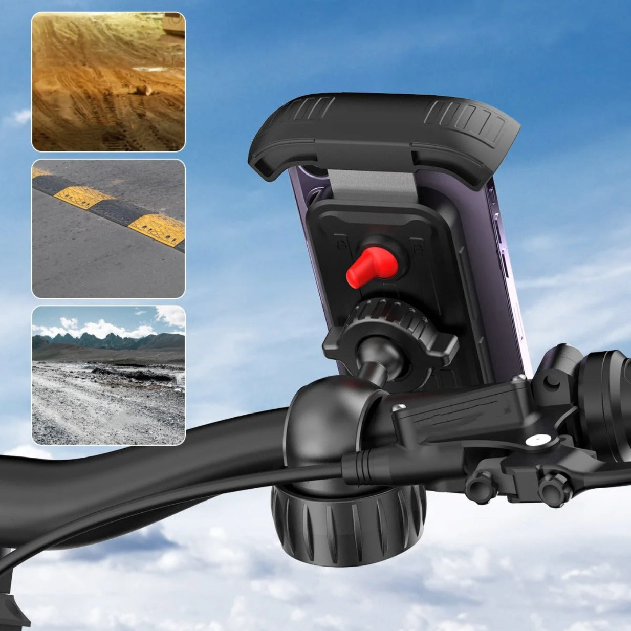 Bike Mobile Phone Holder is Attached on the Handlebar.