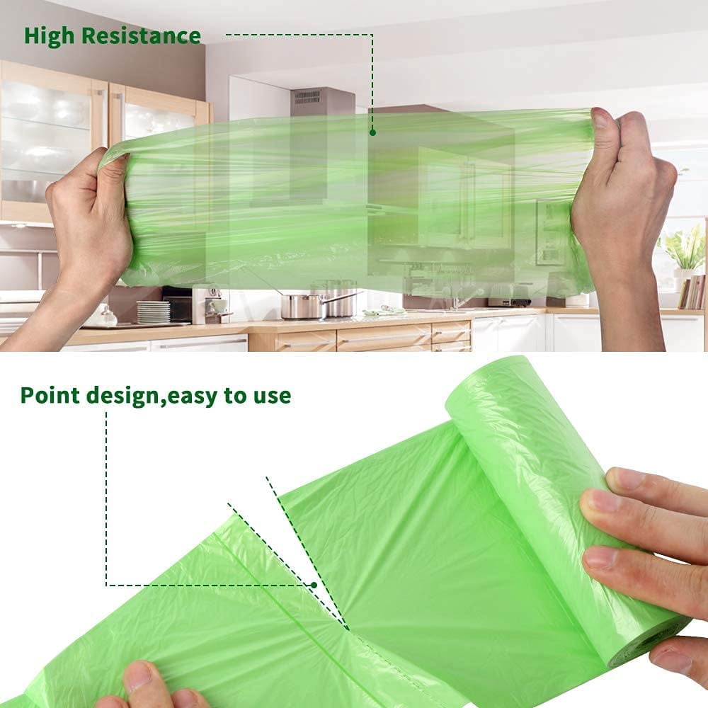 A Person is demonstrating the features of Biodegradable Drawstring Trash Bags.