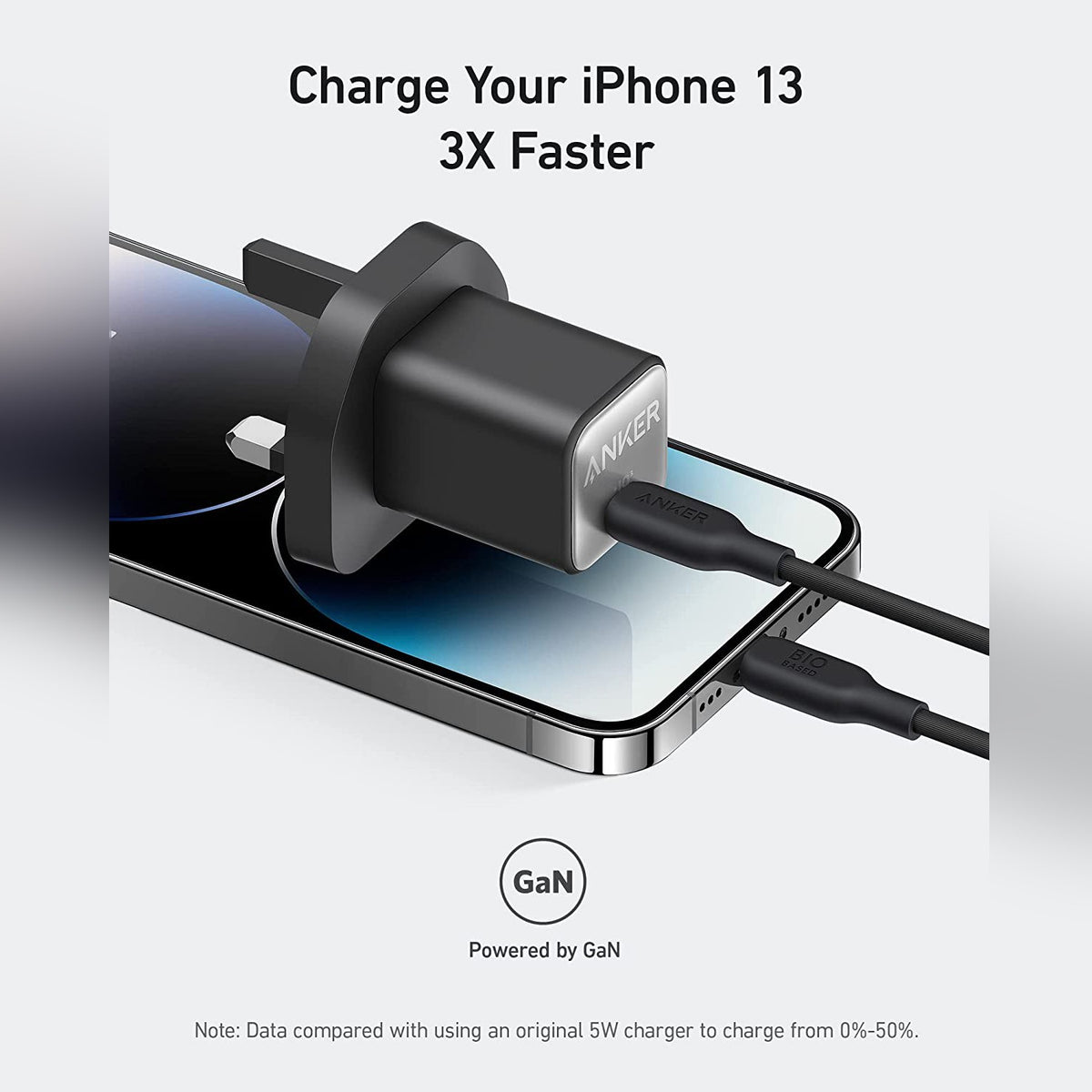 Anker 511 Charger (Nano 3, 30W) Series 5 is Connected and Placed Above Mobile Phone
