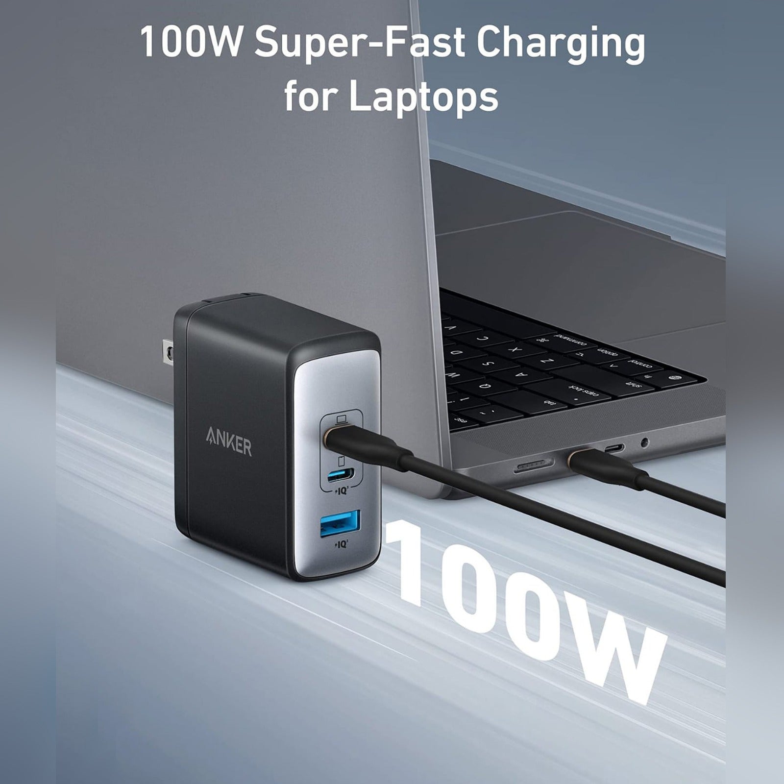 A Laptop is Connected to Anker 736 Charger (Nano II 100W) - A2348K21.