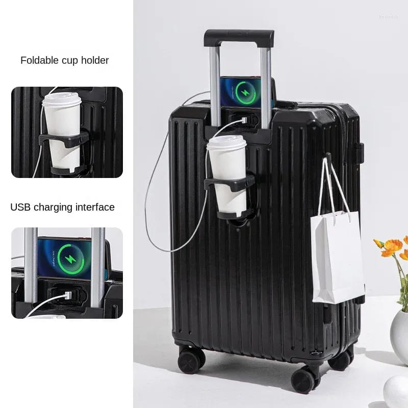 Black Carry-On Luggage Trolley Bag With USB Charging