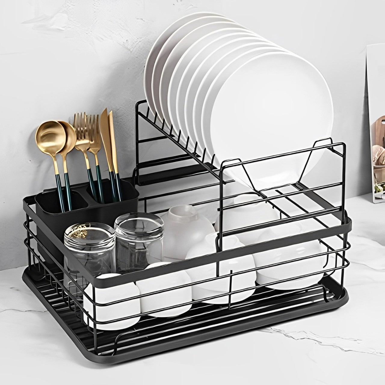 Dish Drying Rack With Utensils.