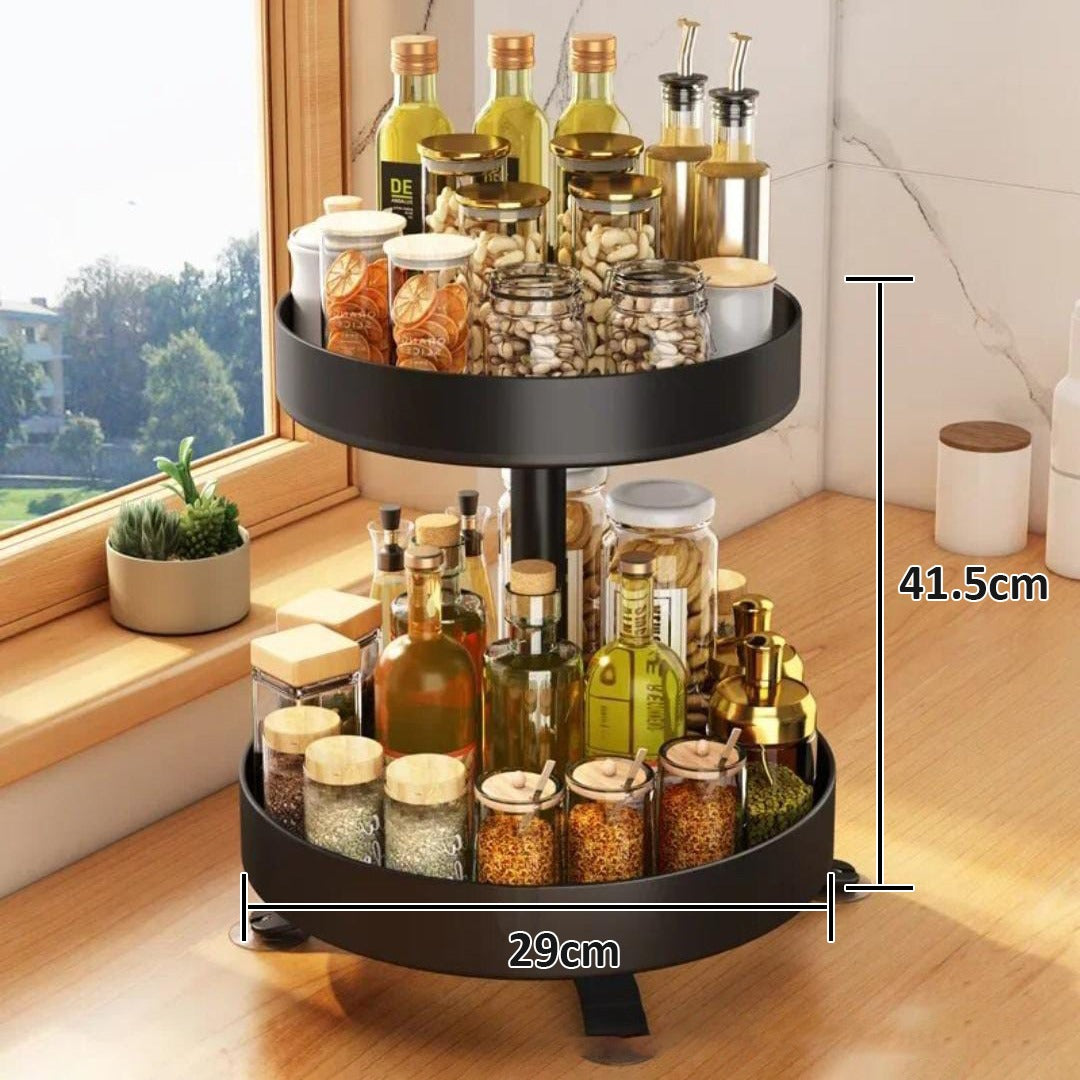 Kitchen Spice Storage Rack Organizer With Spice Items.