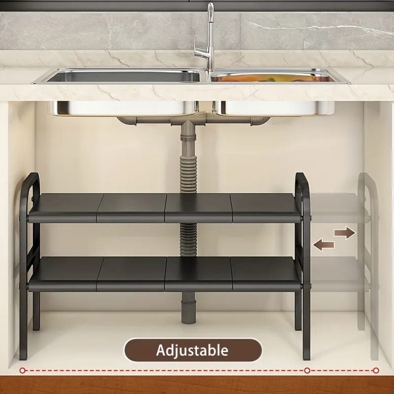 Sink Base Storage Under Sink Storage Rack, Cabinet Organizer, 2 Layer Telescopic Kitchen