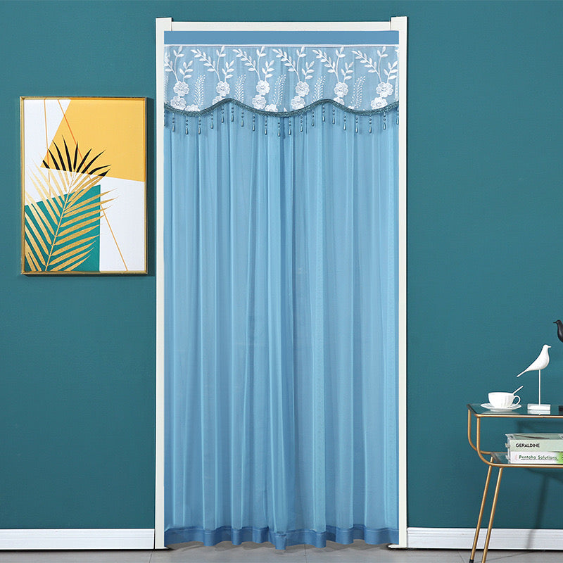 Blue Double-Layered Lace Curtains.