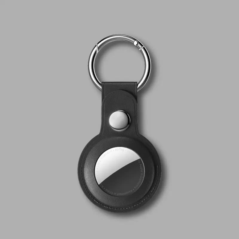 Bluepebble Classic Leather Protective AirTag Case With Key Ring in Black Color.