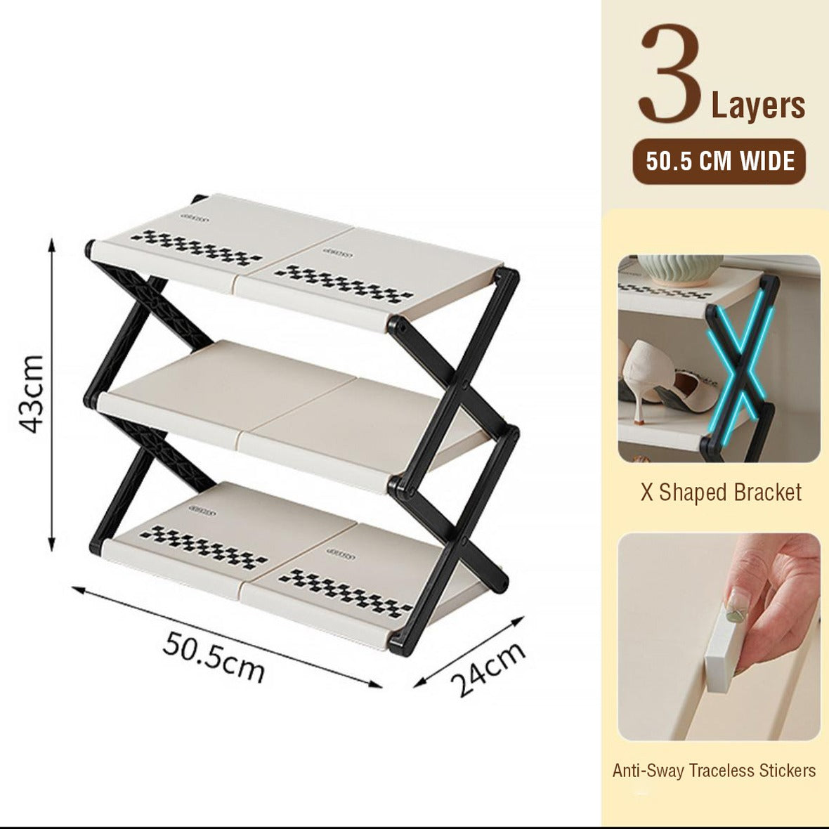 Foldable 3-Layer Shoe Rack Shelf with its size