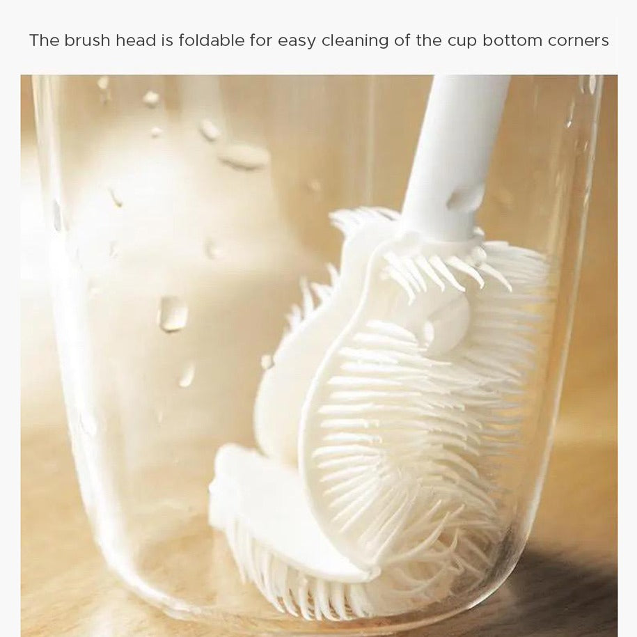 A Bottle Cup Cleaning Brush with Long Handle is Used to Clean Glass Cup.