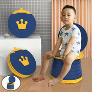 Boy Sitting on Blue Travel Potty Seat.