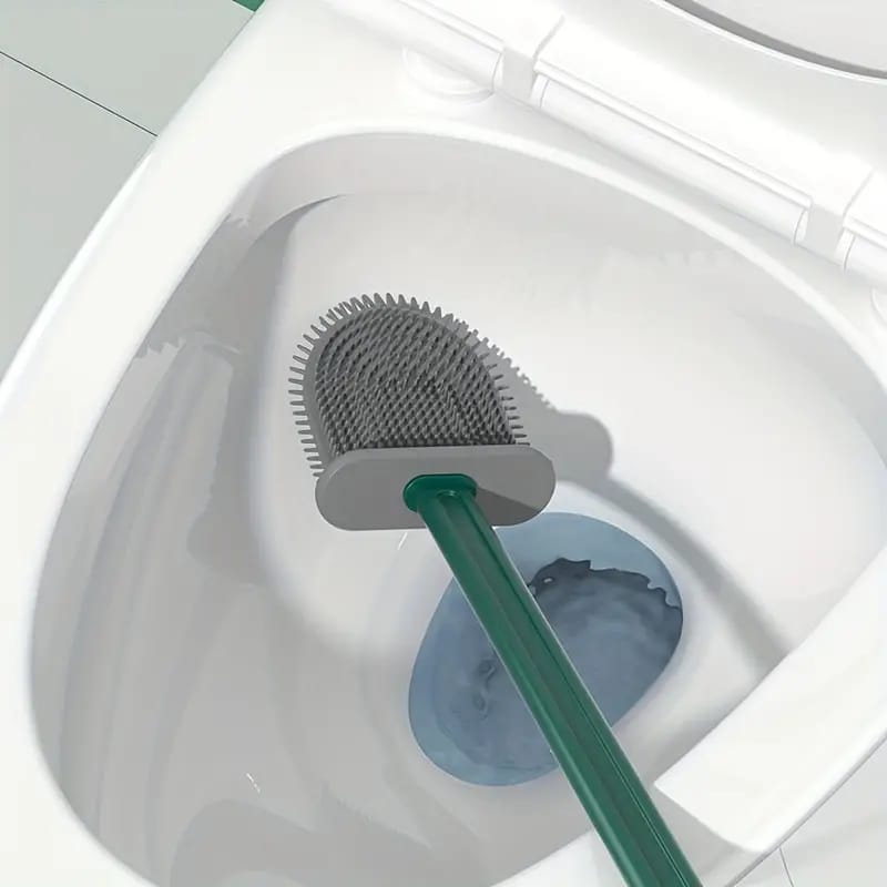 A Person is Cleaning Closet Using Brush From Toilet Brush and Holder Set.