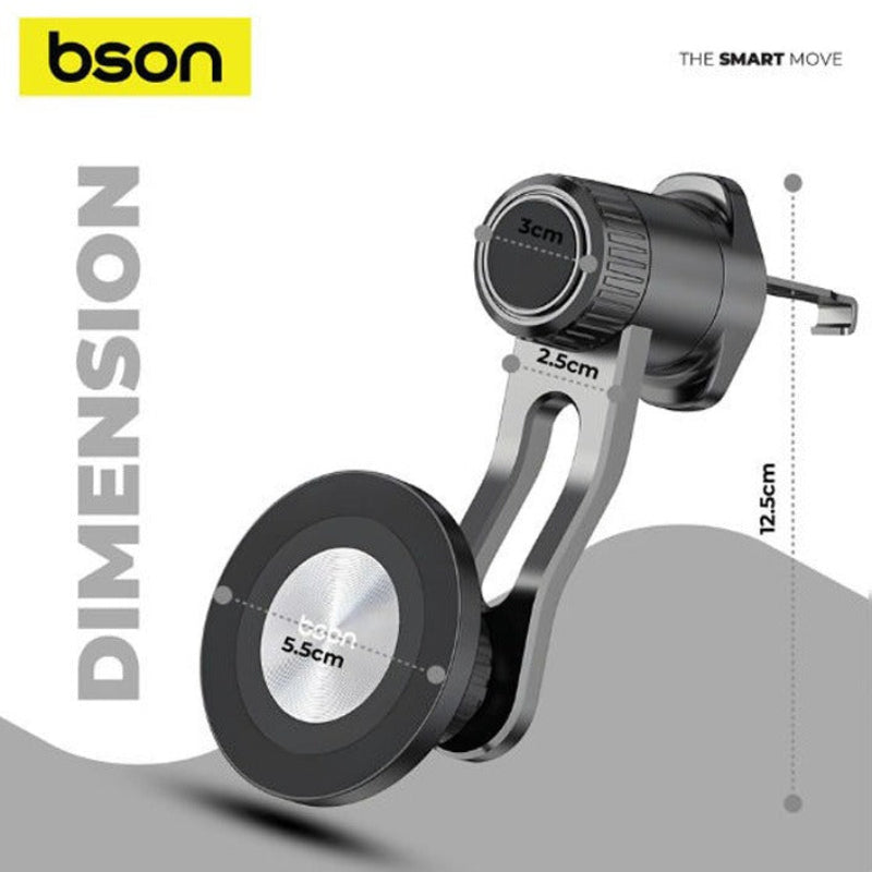 A black and silver magnetic phone mount with dimension markings showing 5.5cm diameter, 3cm width, 2.