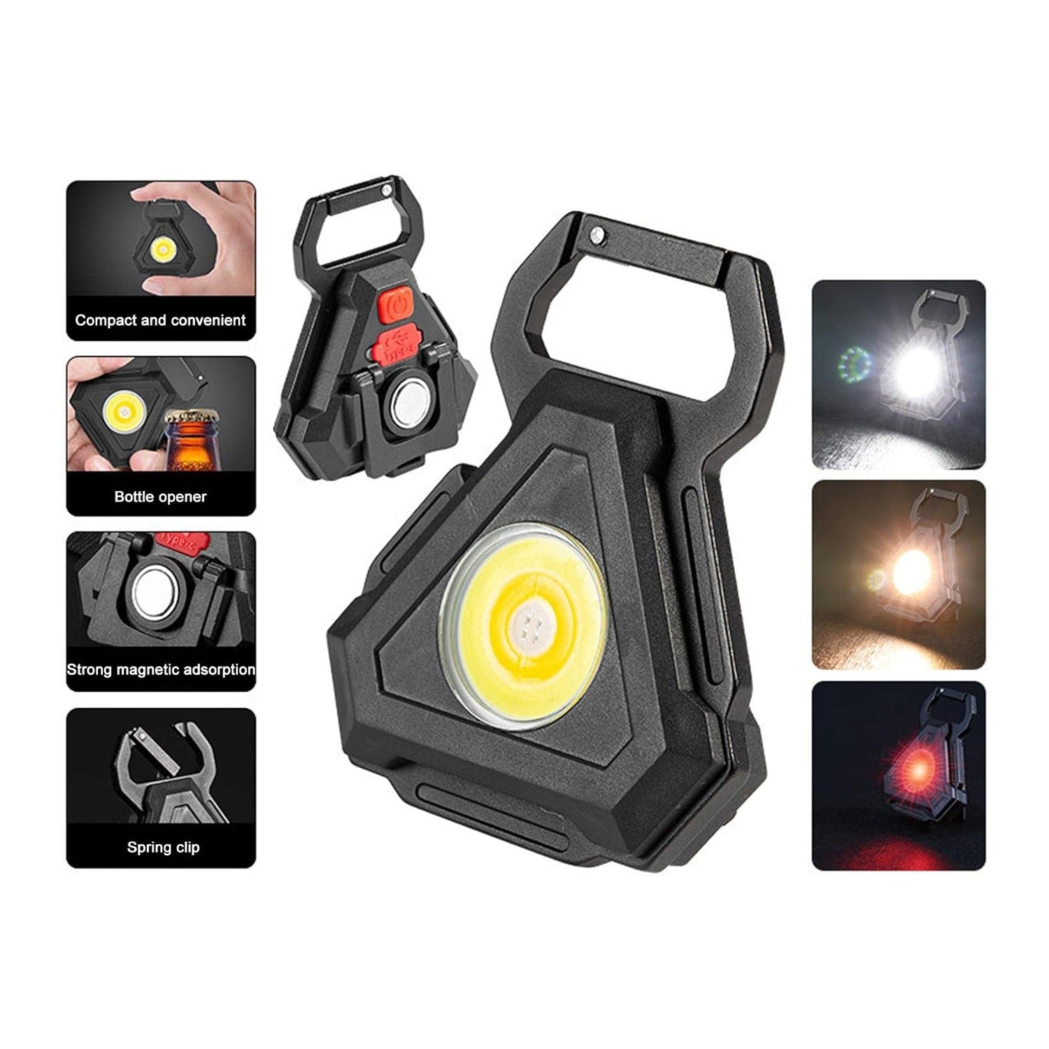 Multi Usage and Light Modes Of COB rechargeable keychain pocket light.