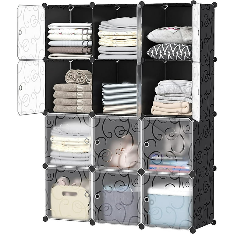 A Cabinet Storage Wardrobe Organizer With Clothes.