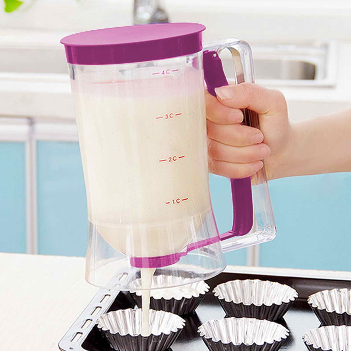 A Person is Using Cake & Pancake Batter Dispenser to Dispense Batter.